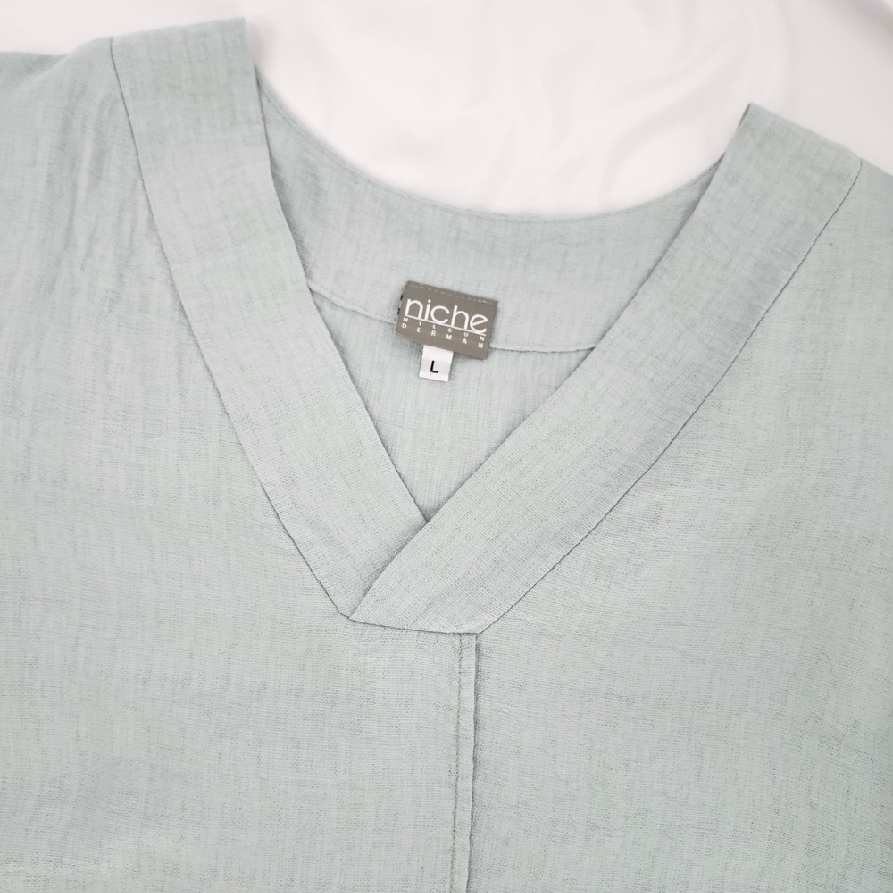 Niche Womens Lagenlook Scandi Chic Top Size L Seafoam Lagom Minimalist USA Made